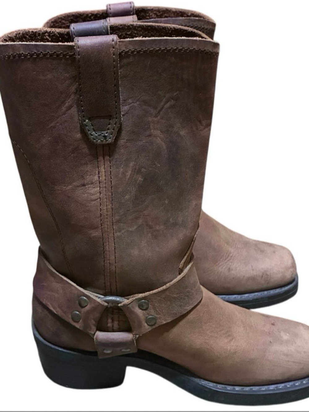Dingo Molly Brown Leather Harness Moto Biker Boots Womens 7.5m D17376